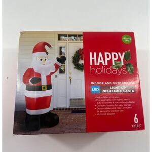 Happy Holidays 6ft Inflatable Light Up Santa LED Indoor Outdoor Christmas New
